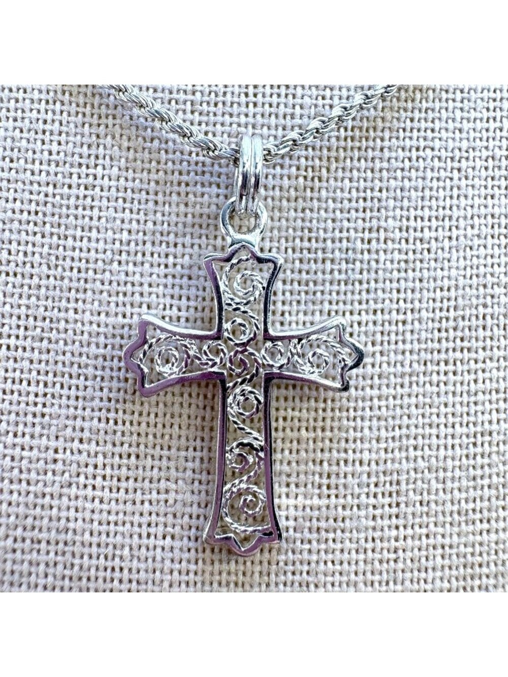Scroll Design Cross Pendant Necklace VTG Sterling Silver 925 Size 14" Length